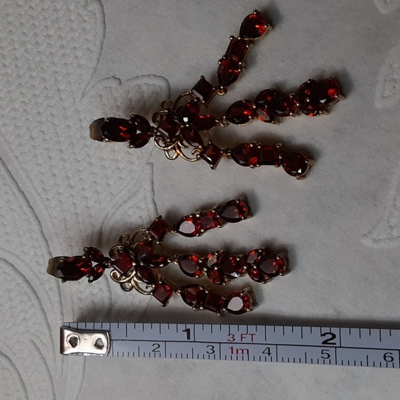 925 Genuine Mozambique Garnet Chandler Earrings. FIRM. - Picture 9 of 16